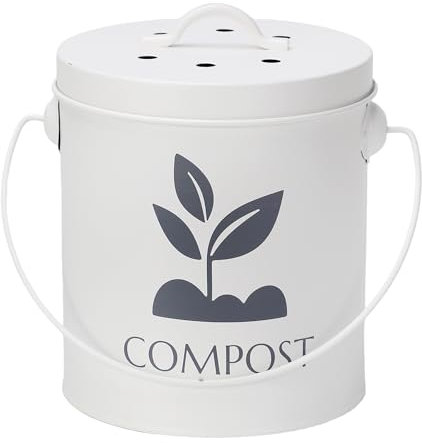 DANIEL JAMES Housewares Galvanised Compost Bin for Kitchen Countertop, White