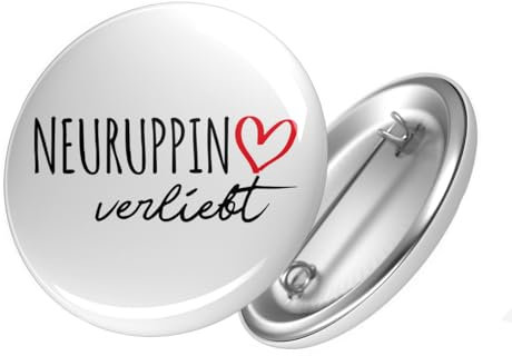 Huuraa Button Neuruppin verliebt Ansteck Pin Größe 59mm mit Namen deiner Lieblingsstadt in Brandenburg Geschenk Idee für Freunde und Familie