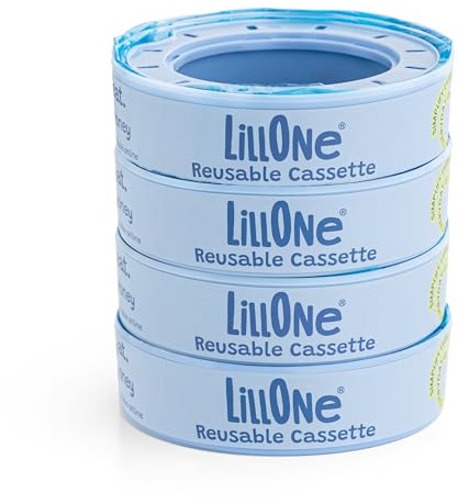 LillOne 4 Refills with Reusable Cassettes for Nappy Bins, compatible with Angelcare, Litter Locker, Playtex Genie, Munchkin - Nappy Disposal Systems