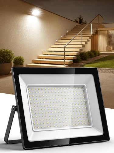 Litglobe Focos LED Exterior 200W,3000K Blanco Cálido Proyector LED Exterior,20000LM Superbrillante Foco Proyector,IP66 Impermeable Iluminación de Seguridad para Patio Terraza Garaje Entrada