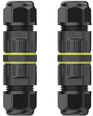 EVOGES IP68 Waterproof Cable Connector, Outdoor Rated, Inline, 3 Pole, Ø3.5-10mm Cable Diameter, 0.5-1.5mm² Conductor, UKCA, UL, CE, TUV, RoHS Certified (Pack of 2)