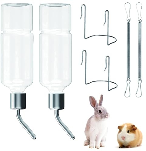 2-Pack Clear Small Animal Water Bottles with Stand – No-Spill Drinking Bottle & Durable Pet Water Dispenser for Rabbits, Guinea Pigs, Hamsters, Cages – Transparent Leak-Proof Design