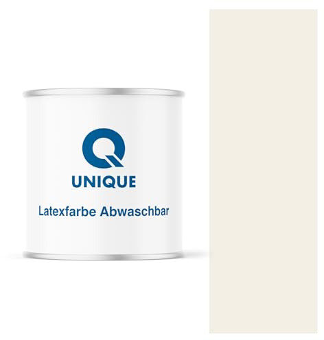 Q UNIQUE Latexfarbe ABWASCHBAR 2L (ca.14m2) Weiß-beige, Waschbare, hochdeckende, tiefmatte Latexfarbe auf Basis von Ethylen-Vinylacetat-Copolymer. VOC-frei, geeignet für Wände/Decken in Innenräu