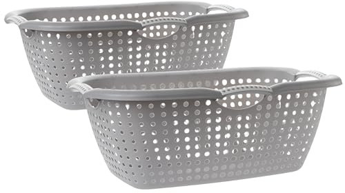 2friends Ergonomische Wäschewanne, 2er Pack - Praktischer Wäschekorb aus Plastik in Grau, leichte & robuste Allzweck-Kunststoffwanne mit Griffen, ideal für Wäsche, 60x24x40cm, Made in EU