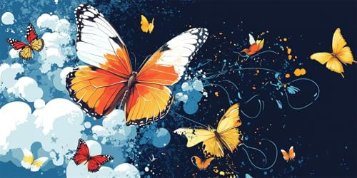 Malen Nach Zahlen Schmetterling Malen Nach Zahlen Erwachsene Tier DIY mit Rahmen Ölgemälde Set Malen Basteln, mit Pinseln Acrylfarben Kreativ Set für Erwachsene,Home Wand Dekor Gift 50x100cm E-1444