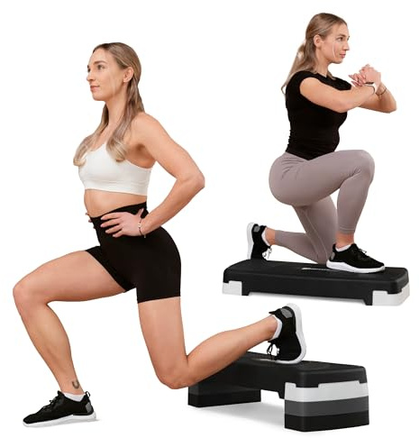 Hop-Sport Steppbrett HS-PP033AS für Zuhause - höhenverstellbarer Aerobic Stepper Fitness mit 3 Stufen & Anti-Rutsch-Oberfläche, Step bis 350KG belastbar (Weiß)