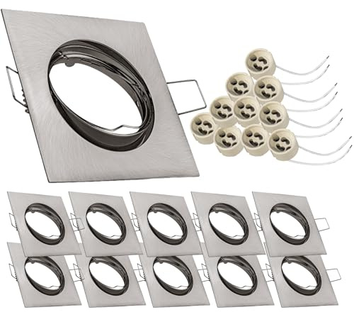 JungesLicht Einbaustrahler Set, 10 Stück, Optik: Edelstahl gebürstet, 10x GU10 Fassung inklusive, schwenkbar, rostfrei, ohne Leuchtmittel, Deckenstrahler Einbauspot 10er Pack, Sparpack