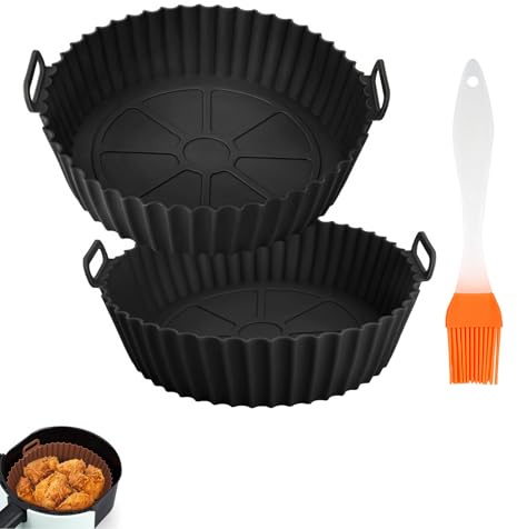 THXFUNAREA 2 Pcs Fundas para Molde Silicona Freidora de Aire,Moldes silicona freidora aire,Las Moldes para Freidora de Aire de 8 Pulgadas Son Reutilizables y Sustituyen,Con pincel cocina