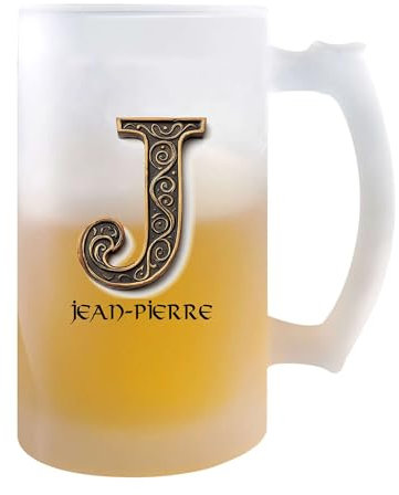 Planetee Verre à Bière Jean-Pierre Lettre Viking | Chope de Bière Pinte | Idée Cadeau Prénom Motard Jeux de Rôle Vidéo Anniversaire Papa Collègue Départ Retraite Noël