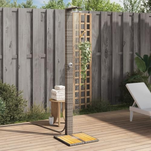 AJJHUUKI Piscine & Spa Accessoires pour piscine et spa - Douche extérieure grise - 50 x 55 x 224 cm - Rotin synthétique et bois d'acacia