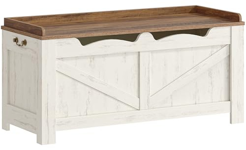 Hzuaneri Storage Chest, Extra Large Storage Bench, Wooden Box Trunk, Lift-Top Organizer Chest, Shoe Bench for Entryway, Bedroom, Living Room, White and Brown SB04514B