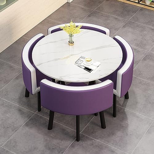 Rundes Konferenztisch-Set für Büro und Zuhause, platzsparend, Ess- und Pausenzimmertisch, stilvolles Steinplatten-Design für Wohnzimmer, Balkon und Café, ideale Empfangsmöbel