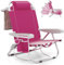 COSTWAY Chaise Longue, Chaise de Plage Pliable, 5 Positions Réglable, Porte-Gobelet, Porte-Serviette, Poches, Appui-tête, Sangles, Fauteuil pour Plage Piscine Jardin, Charge 150 kg (Rose,1 pièce)