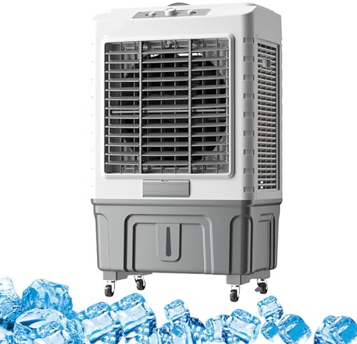 IYUESQ Enfriador de Aire evaporativo portátil de 3 velocidades, Tanque de Agua Grande, oscilación de 120°, Uso Comercial en Interiores y Exteriores, Ventilador de Garaje.