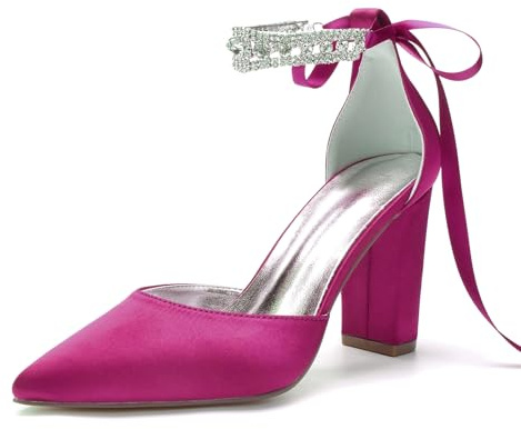Miyoopark Scarpe da sposa moda donna tacco a blocco sera décolleté, M641 fucsia, 37.5 EU