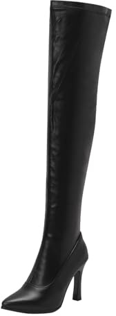 Allbestop Santiag, Bottes Cuissardes Femme Talon Aiguille Bottes Femme Genou Haute Chaussures à Talons Hauts Cuir(Noir,38)