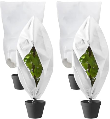 Rakuker Copertura Piante Inverno, 4 Pezzi Protezione Piante Inverno Traspiranti, 120x80 CM Antistrappo Telo per Piante Inverno Antigelo con Cerniera e Coulisse, Protezione Invernale per Piante