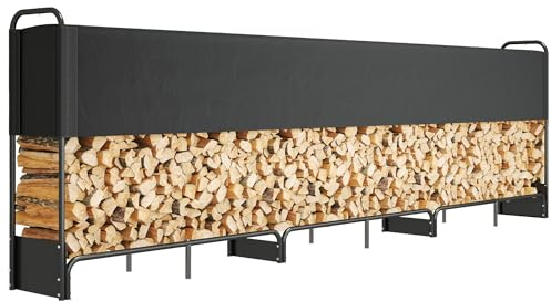 Outsunny Range bûches extérieur 389 x 38 x 118 cm, abri bois de chauffage avec couverture imperméable 600D Oxford charge 600 kg, porte-bûches pour cheminée idéal pour rangement bois extérieur noir