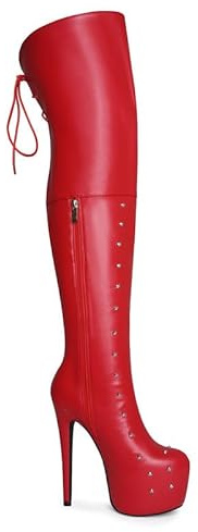 Veelau Meieer Plateau Über-Knie Stiefel Stiletto High Heels Boots mit Verstellbarer Schnürung Hinten Seitlicher Reißverschluss