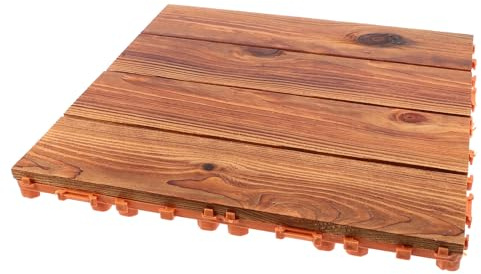 TOVINANNA Outdoor Interlocking Decking Tiles Anti-slip Patio Flooring for Balcony Garden Lawn Deck with Enhanced Base and Wood Oil Finish Thick Wooden Floor
