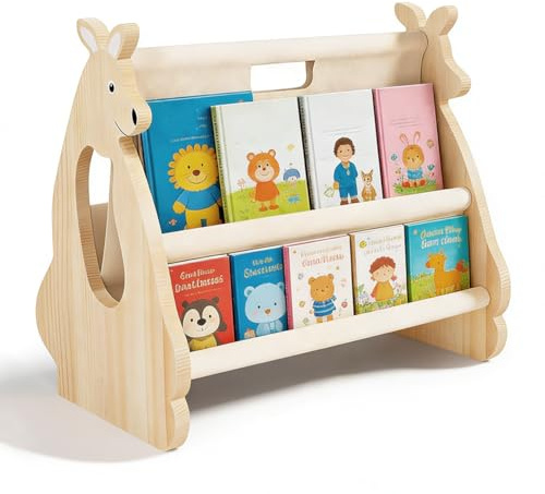 Umllpet Montessori Barnens träbokhylla med känguruficka design, bokhylla för barnrum, bärbar, främjar självständighet, lätt att bygga, perfekt för babyrum och dagis