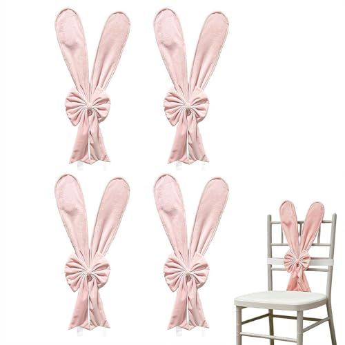 Stuhlhussen-Set mit Hasenohren, niedliches rosa Osterhasen-Stuhlbezüge, abnehmbare Stretch-Schonbezüge für Zuhause, Ostern, Frühling, Esstisch, Geburtstag, Restaurant, Party-Dekoration, 4-teilig