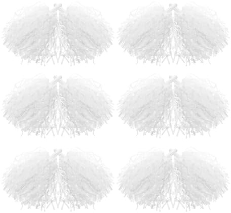 Zerodeko Set 24 Pezzi Pompon da Cheerleading Bianchi Manico Pompon da Festa Scintillanti per e Squadre Accessori Portatili per Eventi Sportivi e Competizioni di Danza