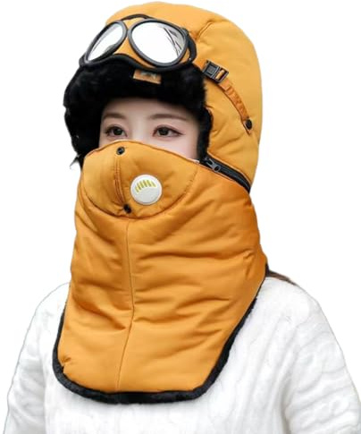 Mimoqk Gorro térmico de invierno con gafas – Gorro de invierno transpirable | Cubierta completa para esquí – para actividades al aire libre, ciclismo, correr, snowboard, equitación, amarillo