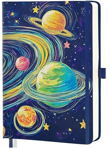 Leichtlinie Lined Journal,A5 Hardcover Notebook,PU Leather,Vintage Journal Premium 100gsm,Elastic Bands,Journals for Writing,Perfect for College,Work,School,Space D