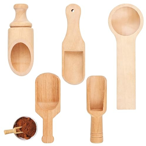 5 Stück Kleine Holzlöffel Set,Natürlich Holzlöffel Klein,Gewürzlöffel | Für Salz Kaffee Gewürze Tee, KüChenutensilien - 5 Stile - Verwendung nach Kategorie