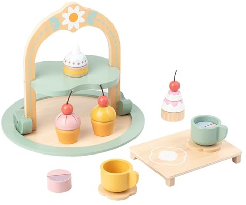 sszxgs Juego de Té de Madera Montessori para la Tarde, Juguete de Té de Fantasía para Niños
