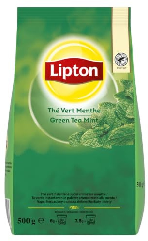 Lipton Thé Vert Menthe Instantané en Poudre Soluble, 500g | Boisson chaude, idéal distributeur de bureau, saveur menthe rafraîchissante, dissolution rapide, sans théière
