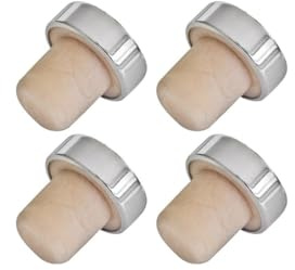 FM Professional 21417 Lot de 4 bouchons, bouchon à vin, bouteille de vin, bouchon de champagne, gris, plastique, 3,2 x 2,9 x 2,1 cm