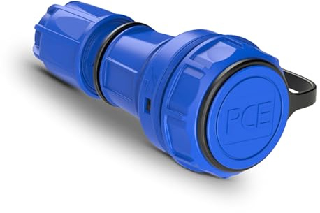 PCE 20251-b Schutzkontaktkupplung Nautilus IP68 - Wasserdicht Typ F Blau | Druckwasserdichte Kupplung 16A mit Deckelband, robuste Gummikupplung für Außenbereich & Baustelle, stoßfest IK08