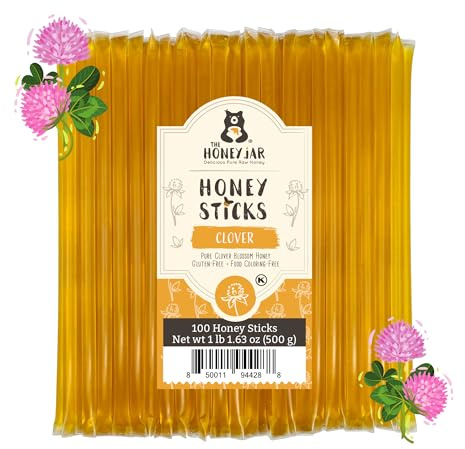 The Honey Jar Plain Honey Sticks - Pure Honey Straws For Tea, Coffee, or a Healthy Treat - One Teaspoon of Flavored Honey Per Stick - Made In The USA with Real Honey - (100 Count)