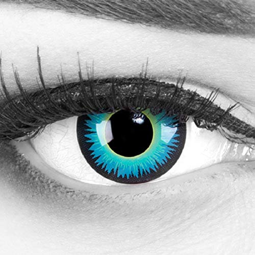 funnylens 1 par de colores verdes azules Negra Crazy FUN Seraphin Año Contacto lente + 4 sangre kapseln. Perfección a Halloween, carnaval, o fasnacht con Gratis Contacto lente recipiente sin grosor.