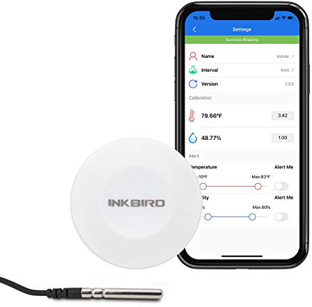 Inkbird Thermometer and Hygrometer Smart Sensor Data Logger with Waterproof External Probe Magnet for Android and iOS, for Food Storage Brewing Reptiles Instrument IBS-TH1(Battery not Included)
