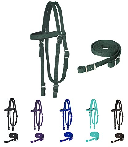 Majestic Ally Testiera Imbottita in Nylon con redini per Cavalli (Verde Cacciatore)