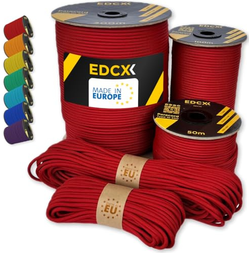EdcX Paracord 550 Typ III 4 mm – 7 Kern-Strängen, 100% Nylon, reißfest bis 250 kg – 35+ Farben (10/15/30/50/100/300 m) – Survival-Seil, Fallschirmschnur, Zeltleine | Made in EU