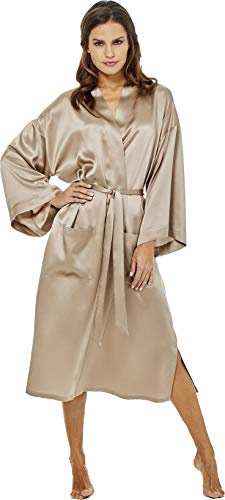 Jadee Damen Kimono Seide Hausmantel Bademantel Morgenmantel lang aus 100% Seide