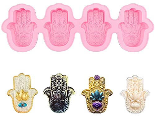WANDIC Hamsa Silikon-Seifenform, 1 Set Hand der Fatima Silikonform Lotus in der Palme, Seifenform für selbstgemachte Seife, handgefertigte Kerzen, Kunstharz