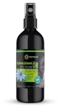 Kräuterland Schwarzkümmelöl Spray für Hunde 250ml kaltgepresst nativ | Sprühflasche für Fellpflege unterwegs (Baden, Spaziergängen), schwer erreichbare Stellen, ohne Alkohol/Parabene/Duftstoffe