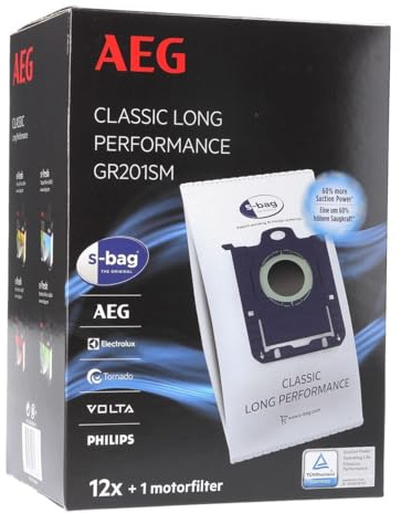 electroluxErsatzteile&Zubehör AEG Gr201SM s-bag Classic Long Performance 9001688242 Filterbeutel für Bodenstaubsauger 12Stk + Filter