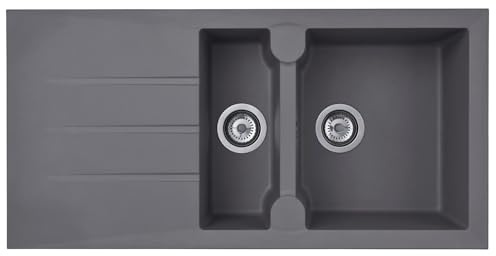 Liquida LP15GR 1.5 Bowl Composite Reversible Inset Grey Kitchen Sink with Waste