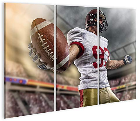 islandburner Bild auf Leinwand American Football Sportler Stadion Lichter Hintergrund Footballspieler Rote Uniform Coming Out Stadi Wandbild Leinwandbild Bilder für Wohnzimmer GJLQ-3P