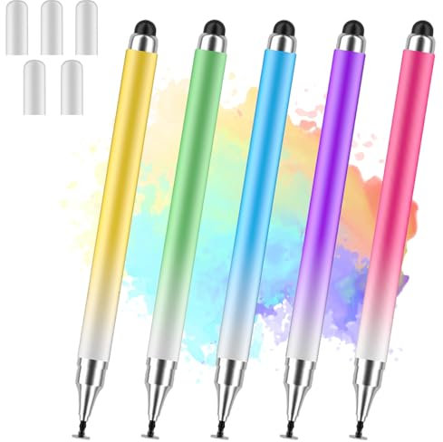 AmberVec Stylus Pens for Touch Screens, Universal 2 in 1 Stylus Pen for iPad Compatible with iPhone, iPad, Android, Microsoft Tablets, Phones, Surface,[5 Pack]-Blue,Green,Pink,Purple,Yellow