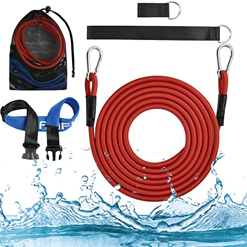 AMFUN Cintura da Nuoto, 3M Regolabile Cinture da Piscina, Cintura da Allenamento per Nuoto, Elastico Nuoto Statico, Swim Training Guinzaglio, per Appassionati di Nuoto, Principianti e Professionisti