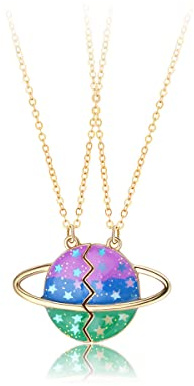 2Pezzi Collana Dell Amicizia con Ciondolo Pianeta Colorato, BFF Collane a Catena per 2, Best Friends Forever Collane Magnete, Regali di Gioielli di San Valentino per Ragazzi Madre Sorelle Delle Amici