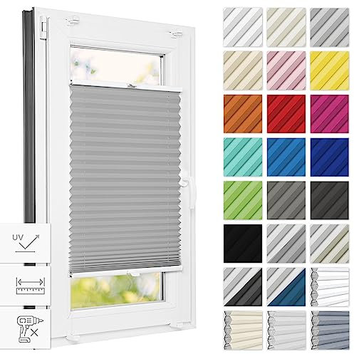 Estika Thermo plissee ohne Bohren verdunkelung 55 cm x 80 cm - Blackout: Silber-Weiß - Bruchfeste Klemmhalter, Plisees ohne Bohren Blickdicht, Verdunklungsplissee, Plissee klemmfix