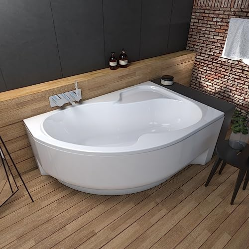 ECOLAM Eckbadewanne WELA 160x100 cm Rechts mit Acrylschürze Ablauf Füße | direkt vom Hersteller mit Antirutsch Top Qualität echtes Sanitäracryl Eckbadewanne
